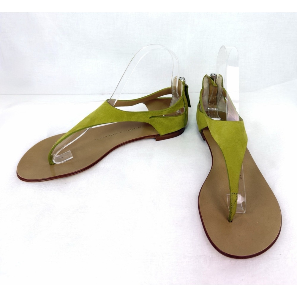 Giuseppe Zanotti Design Women 37.5 / 7.5 Green Suede Thong Sandals Italy Zip